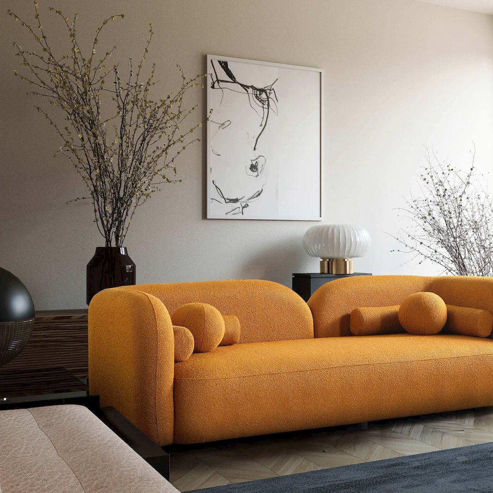 Donna Japandi Style Yellow Boucle Sofa. Picture 2