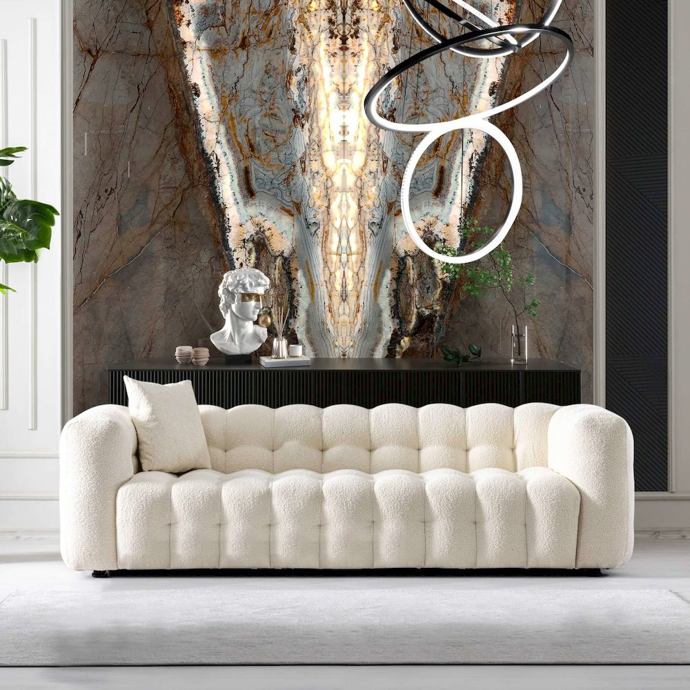 Eden Modern Tufted Chesterfield Cream Boucle Sofa. Picture 2
