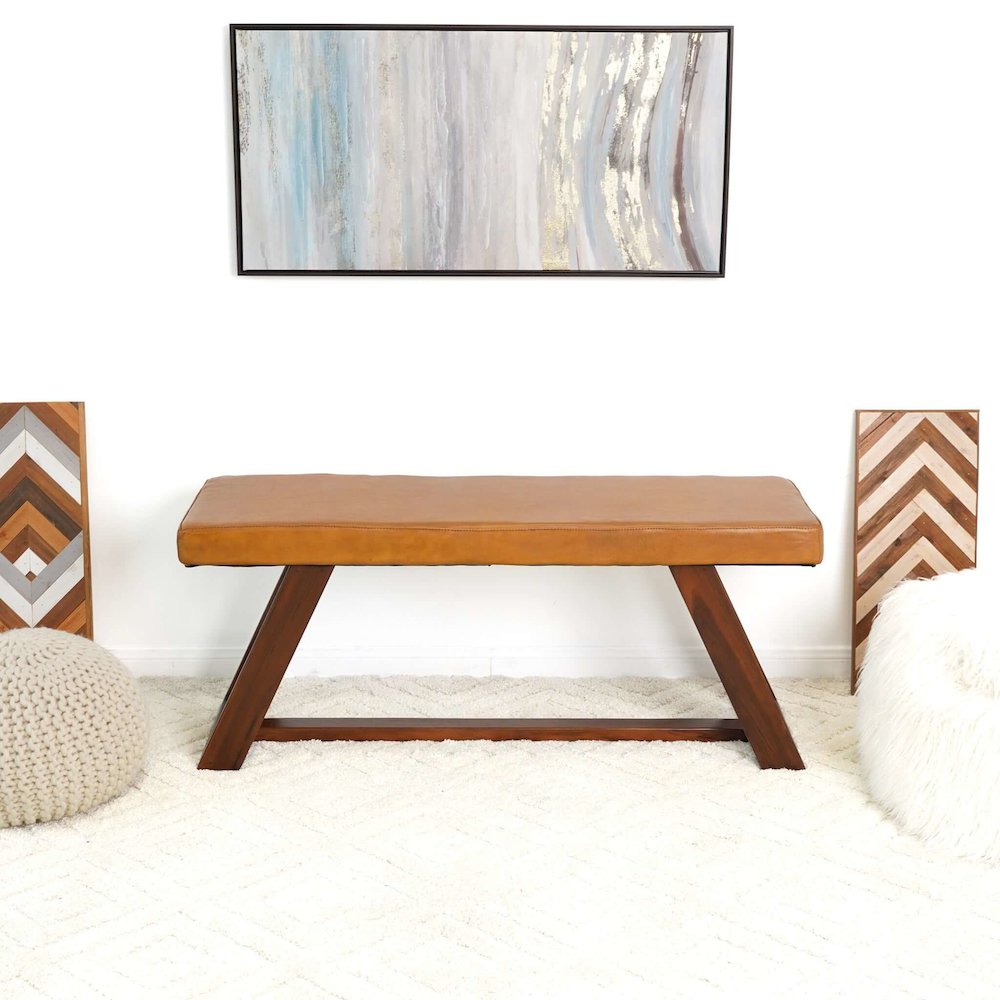Marley Genuine Leather Bench in Tan. Picture 1
