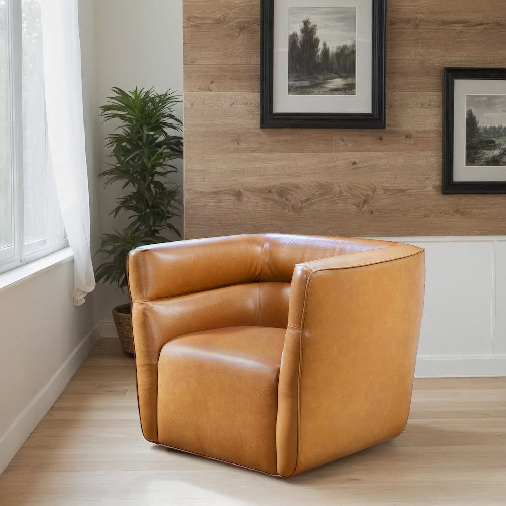 Callan Swivel Chair - Vegan Tan Leather. Picture 3