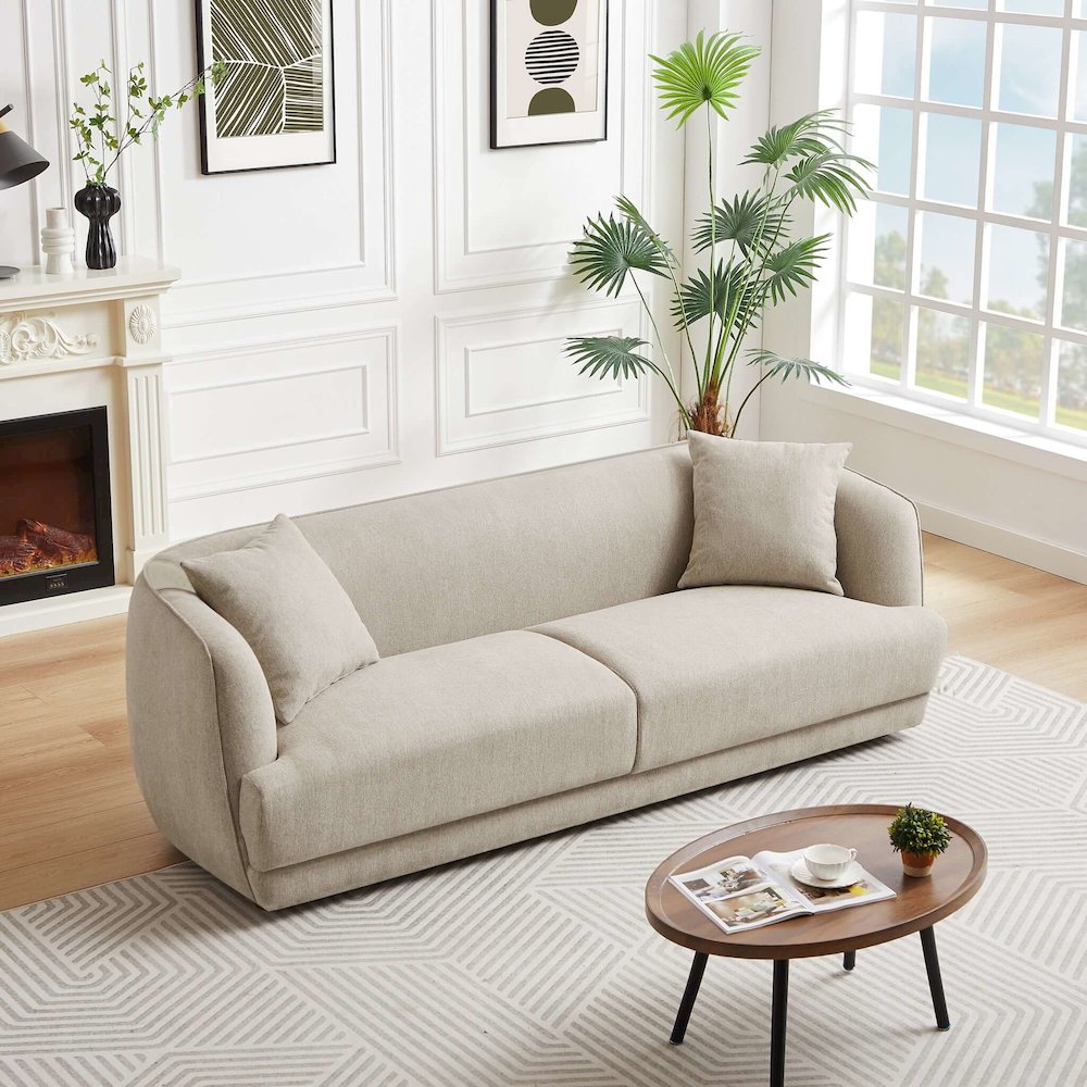 Larisa Mid Century Modern Linen Sofa. Picture 3