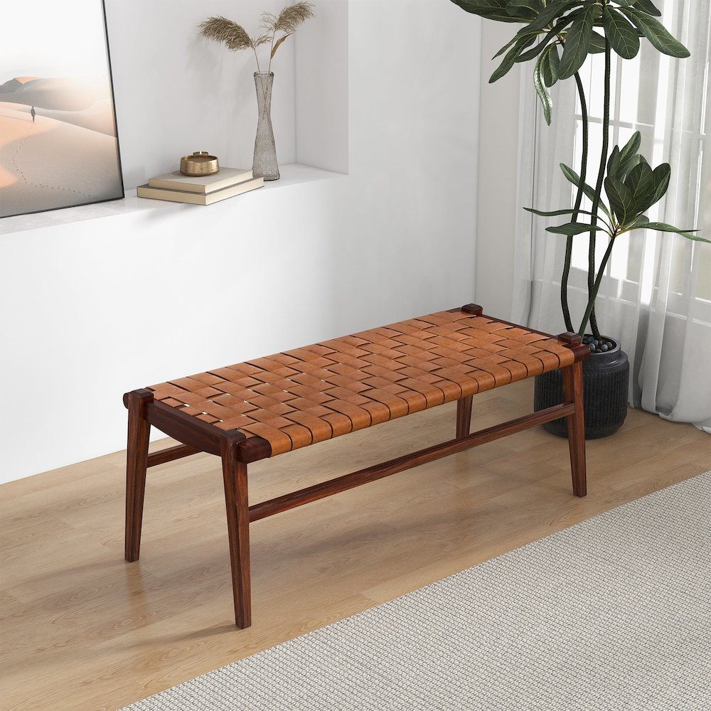 Cody Tan Leather Bench. Picture 2