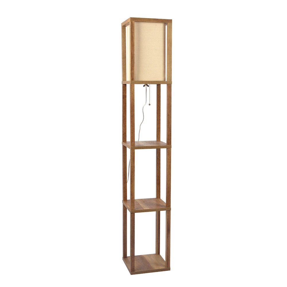 Pinnacle Shelf Floor Lamp For Bedroom/Living Room, Natural Wood with Long Shade. Picture 1
