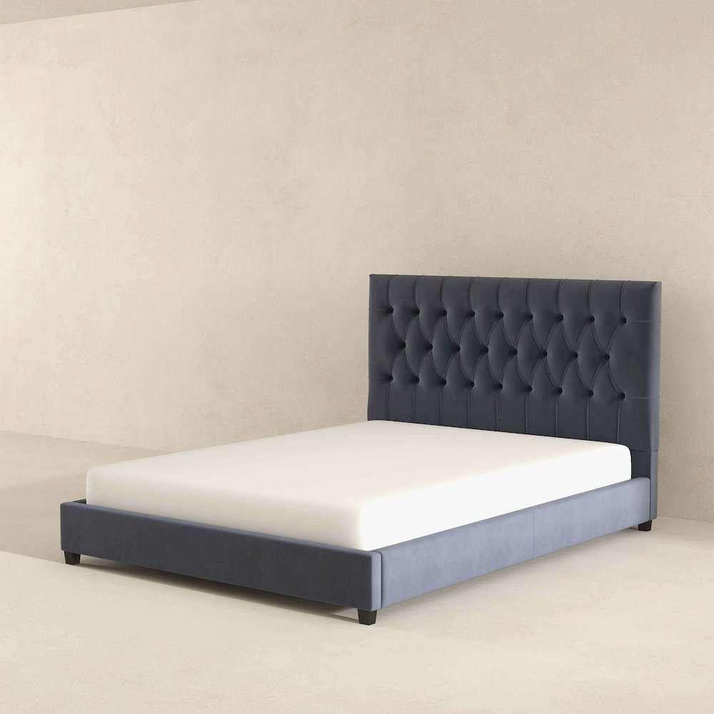 Donald Mid Century Modern Grey Velvet Platform Bed King. Picture 6