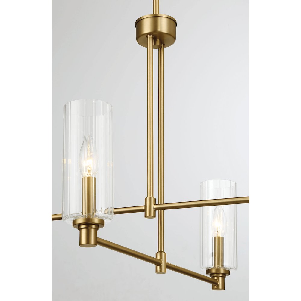 Enigma Four Lights Chandelier With Clear Ribbed Glass -Satin Brass. Picture 5