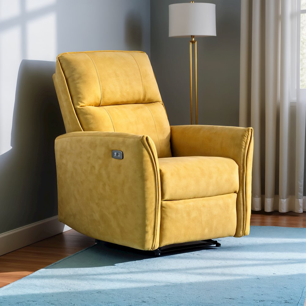 Dark Yellow Suede Recliner Chair, Comfortable and Stylish Recliner, Boucle Chair. Picture 3