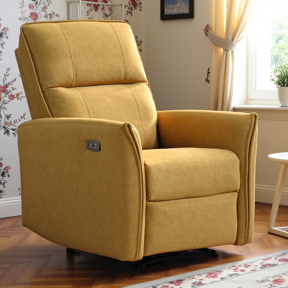 Dark Yellow Suede Recliner Chair, Comfortable and Stylish Recliner, Boucle Chair. Picture 4