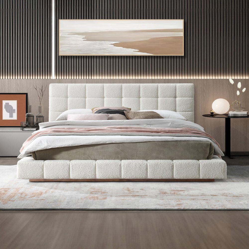 Hudson Ivory Boucle King Bed. Picture 3