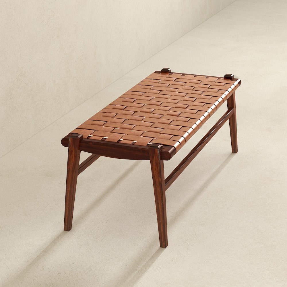 Cody Tan Leather Bench. Picture 4