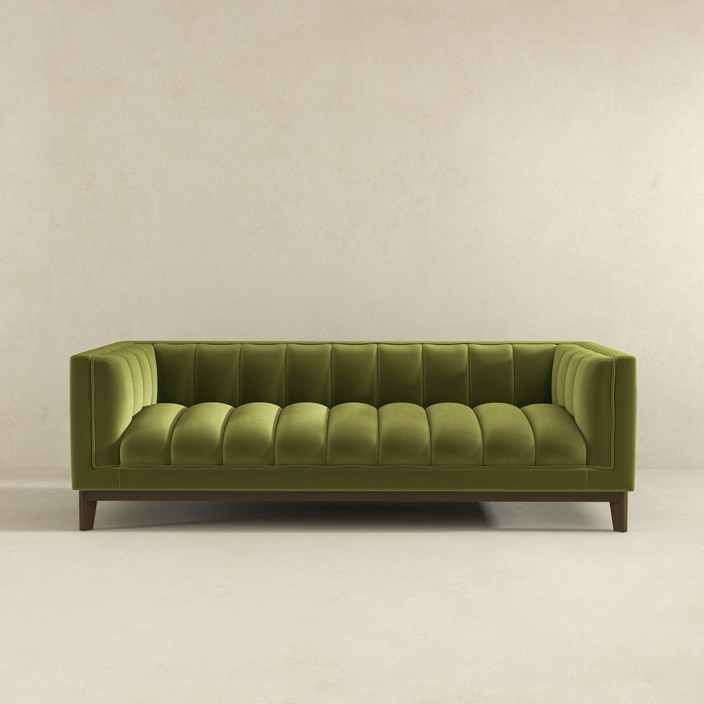 Melissa Mid-Century Green Velvet Modern Sofa. Picture 5