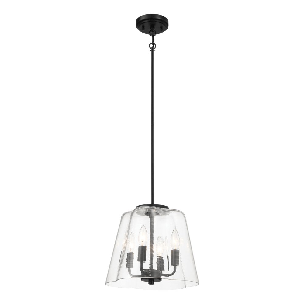 Soiree Four Candle Lights Pendant With Clear Glass - Black Finish. Picture 2