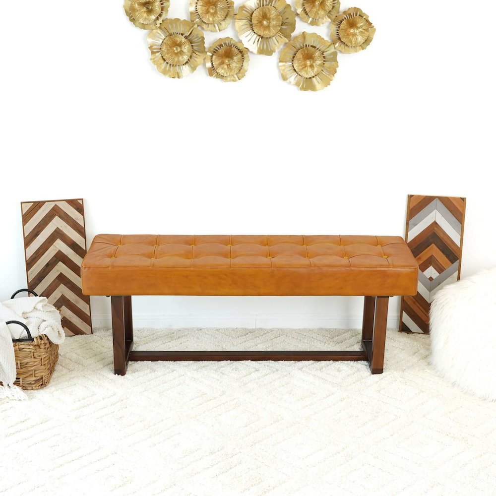 Cameron Tan Leather Bench. Picture 3
