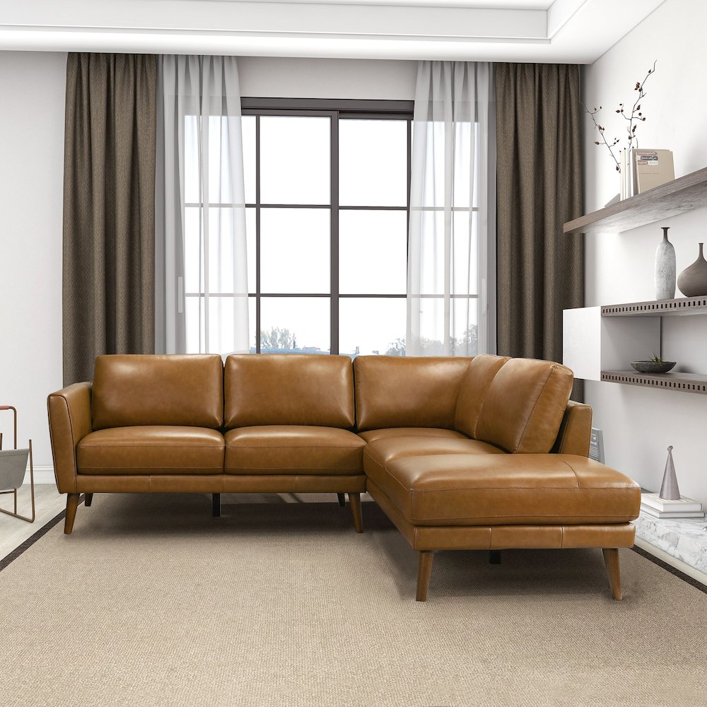 Benson Tan Leather Sectional Sofa Right Facing Chaise. Picture 4