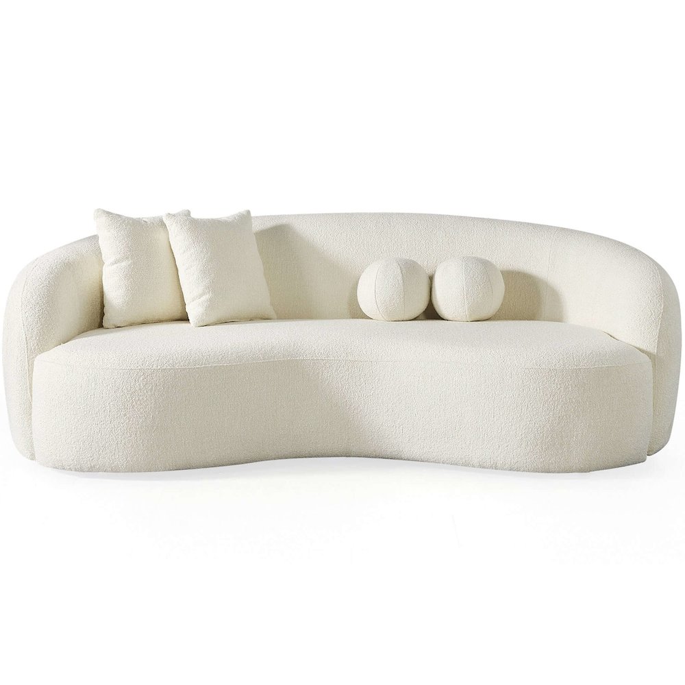 Drake Japandi Style Curvy Ivory Boucle Sofa. Picture 1