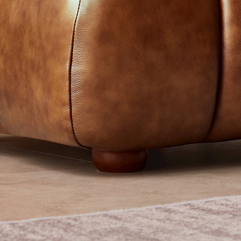 Jasmin Mid-Century Modern Cognac Genuine Leather Sofa. Picture 7