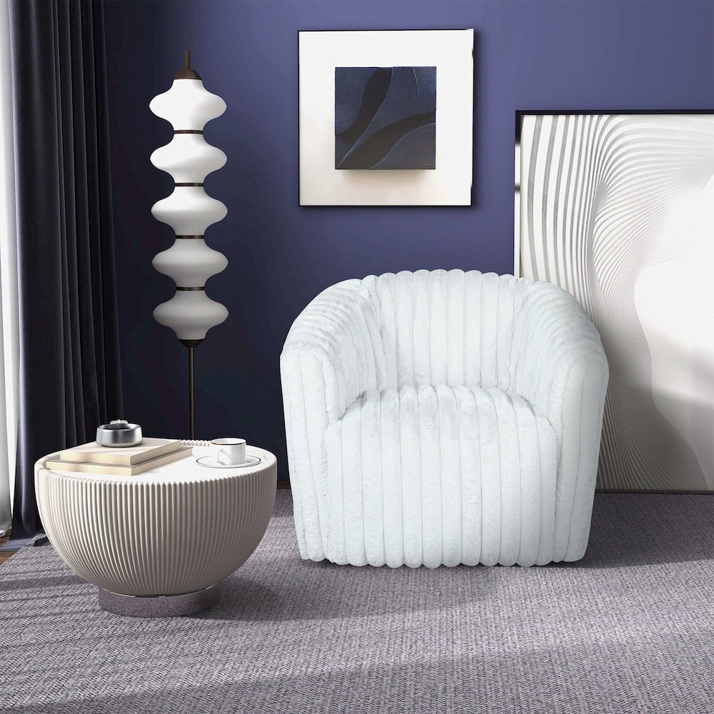 Mira White Soft Plush Fabric Swivel Chair. Picture 3