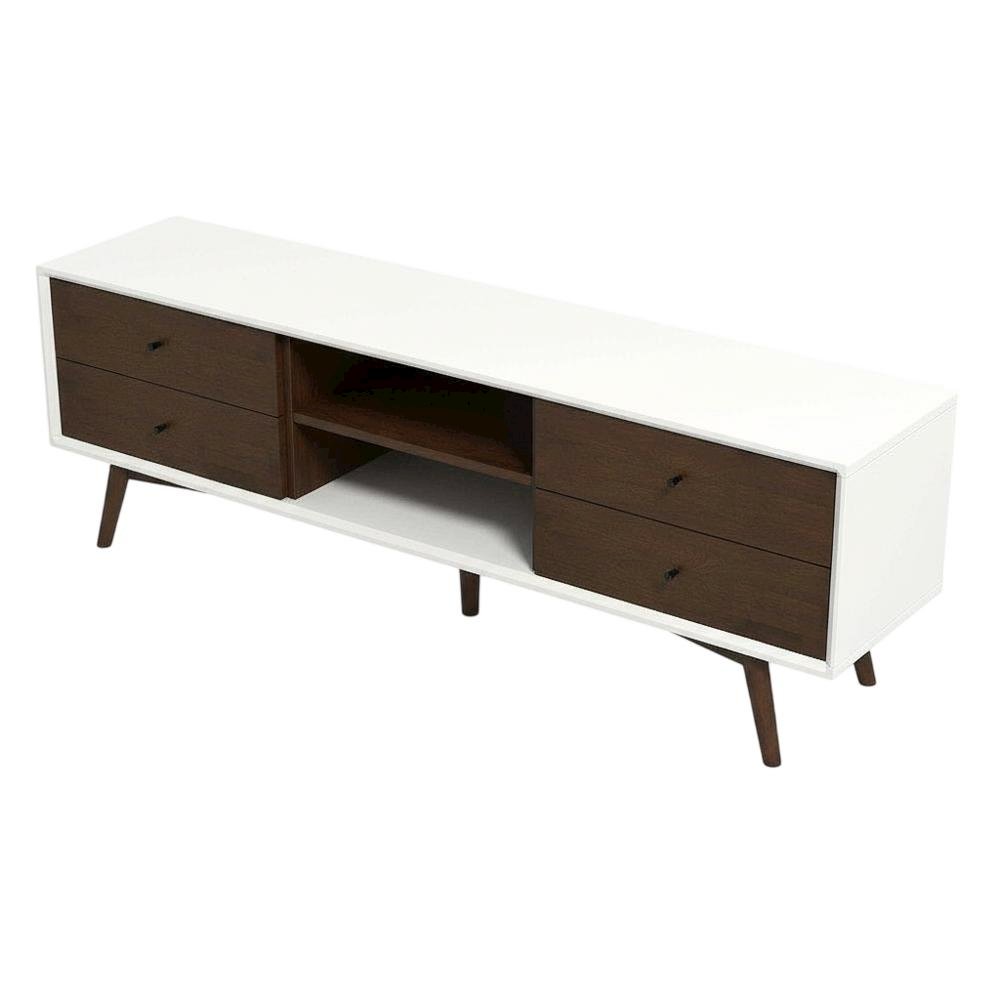 White Walnut TV Stand, Up to 72 Inches, Wood Construction, Modern Style. Picture 1