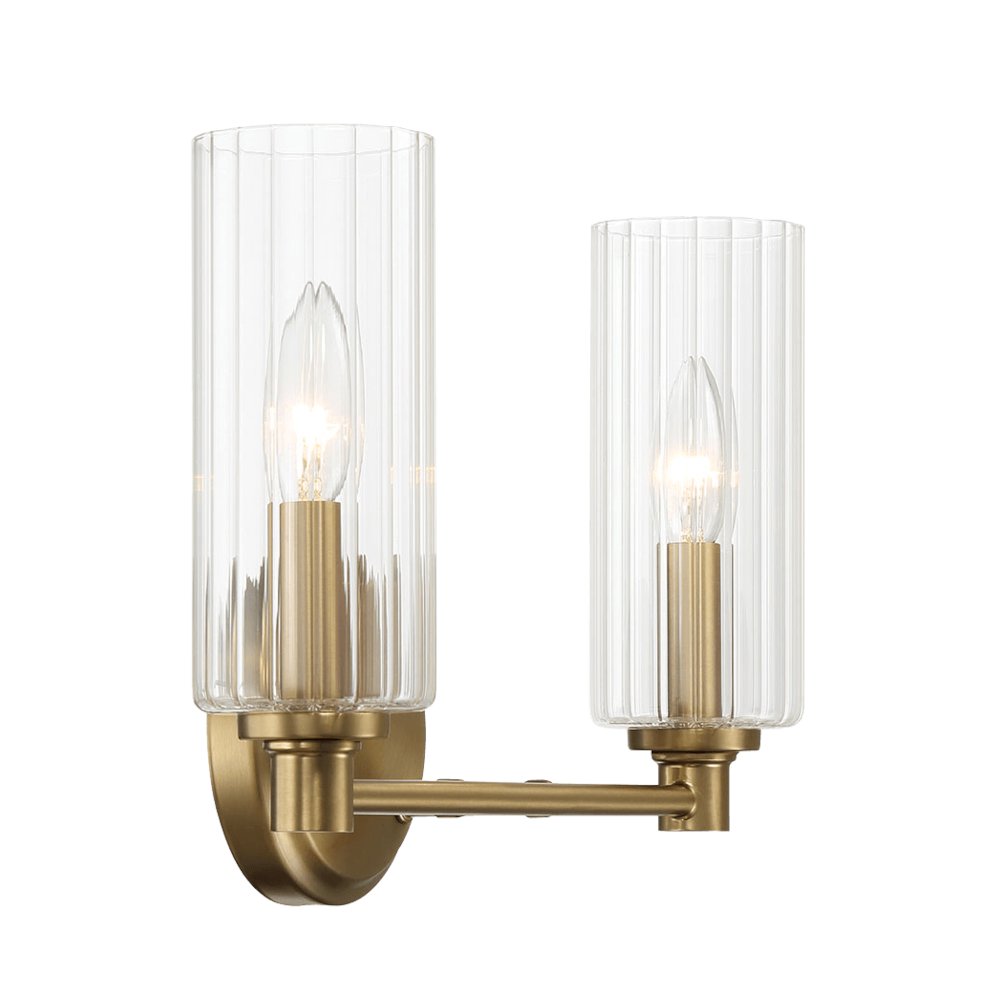 Regal Double Light Vanity With Clear Ribbed Glass - Satin Brass. Picture 3