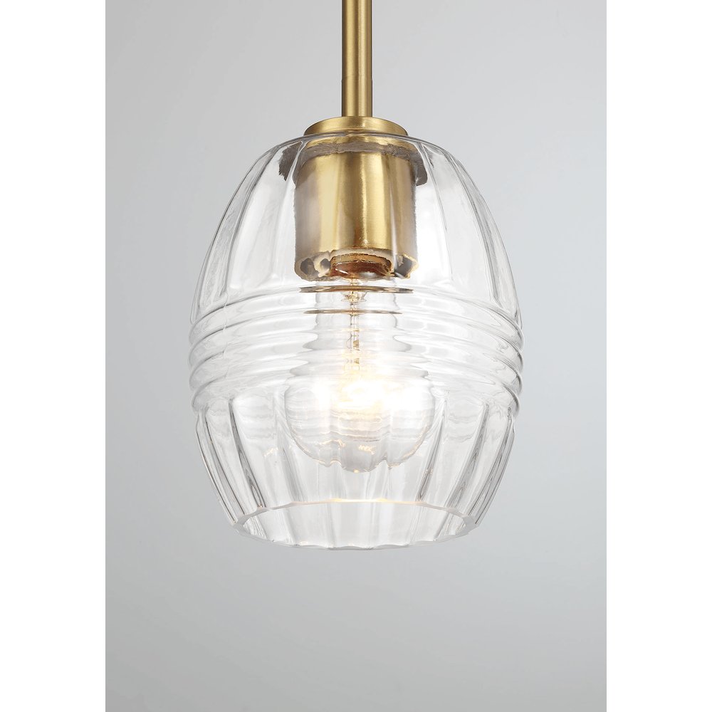 Vista Single Pendant Chain Hanging Light with Clear Glass - Satin Brass. Picture 4