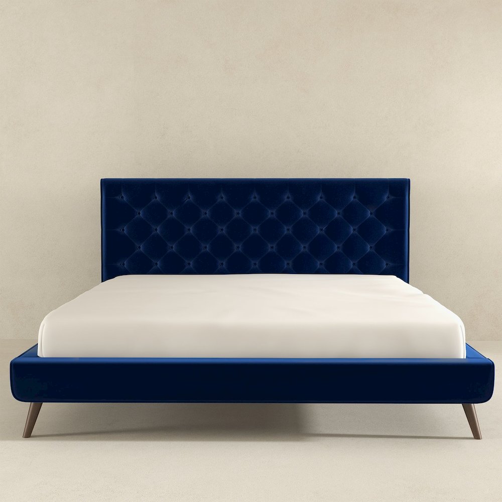 Dillon Blue Velvet Platform Bed (King Size). Picture 4