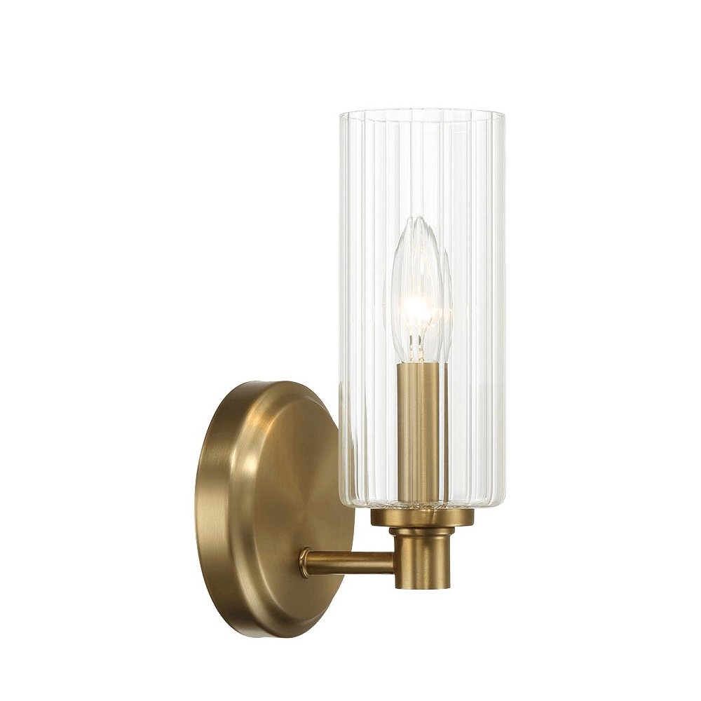 Jardin Single Light Wall Sconce With Clear Ribbed Glass - Satin Brass. Picture 3