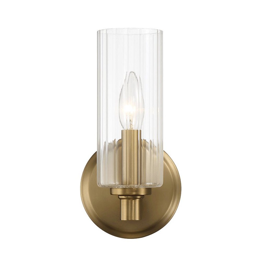 Jardin Single Light Wall Sconce With Clear Ribbed Glass - Satin Brass. Picture 4