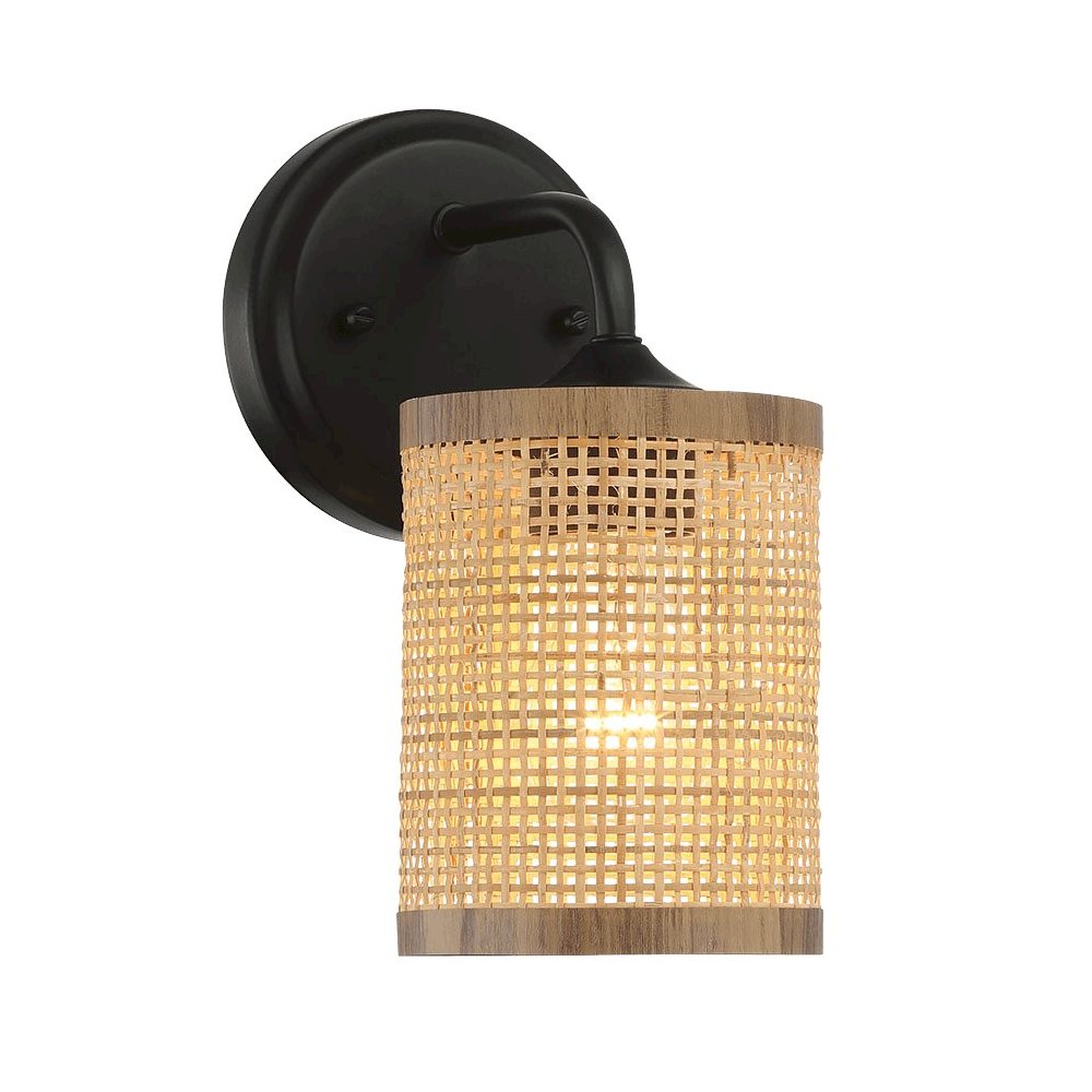 Reef 1-Light Rattan Wall Sconce with Black Metal Finish. Picture 2