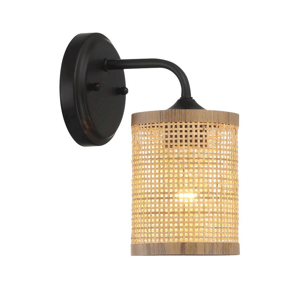 Reef 1-Light Rattan Wall Sconce with Black Metal Finish. Picture 3