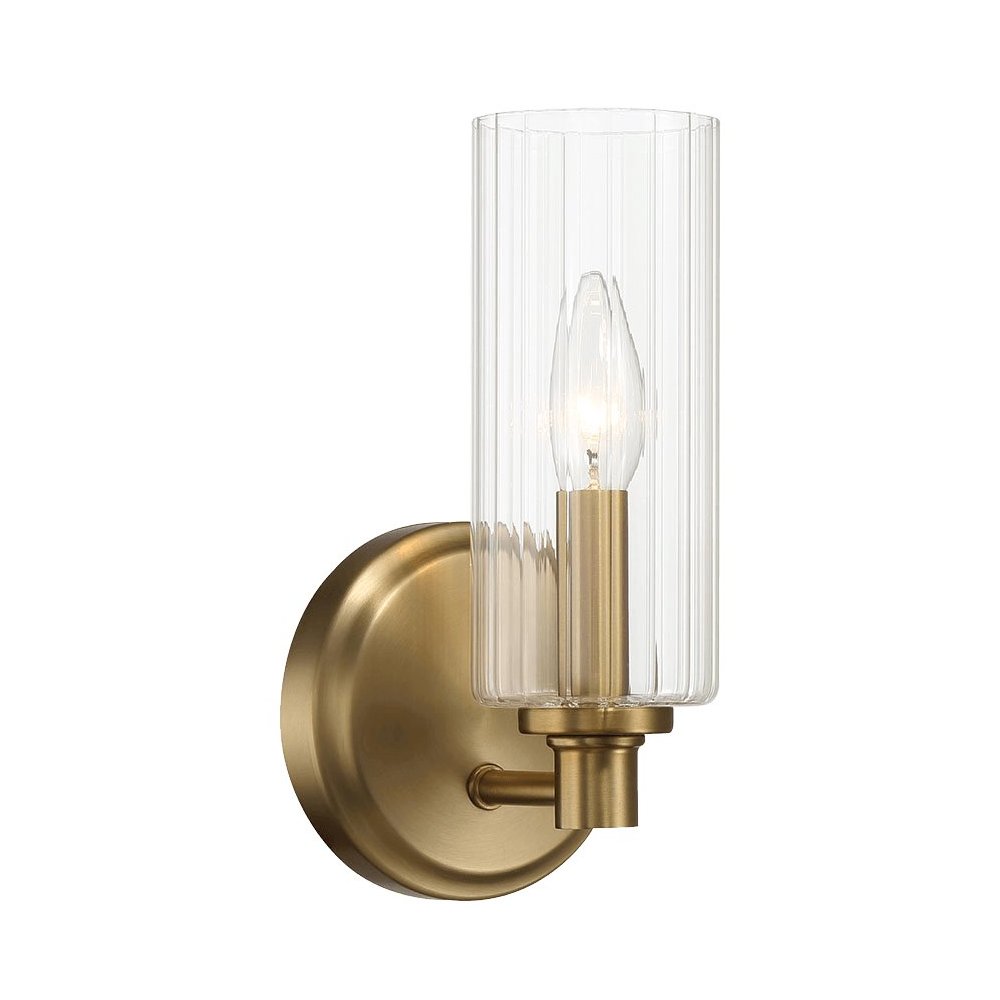 Jardin Single Light Wall Sconce With Clear Ribbed Glass - Satin Brass. Picture 2