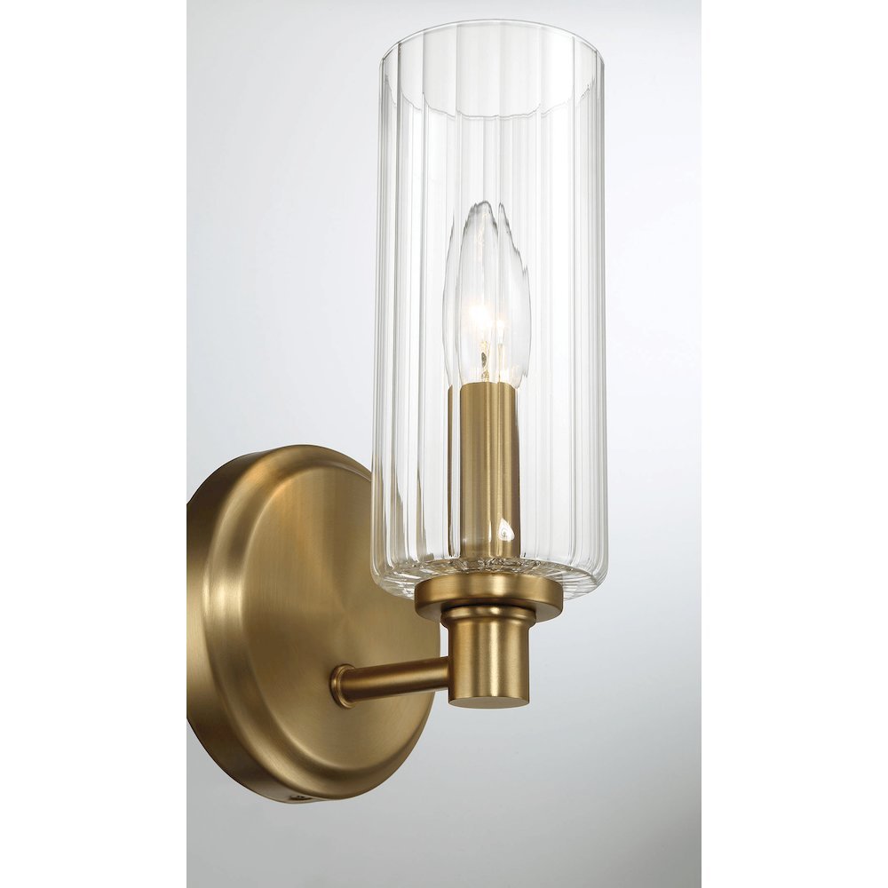 Jardin Single Light Wall Sconce With Clear Ribbed Glass - Satin Brass. Picture 5