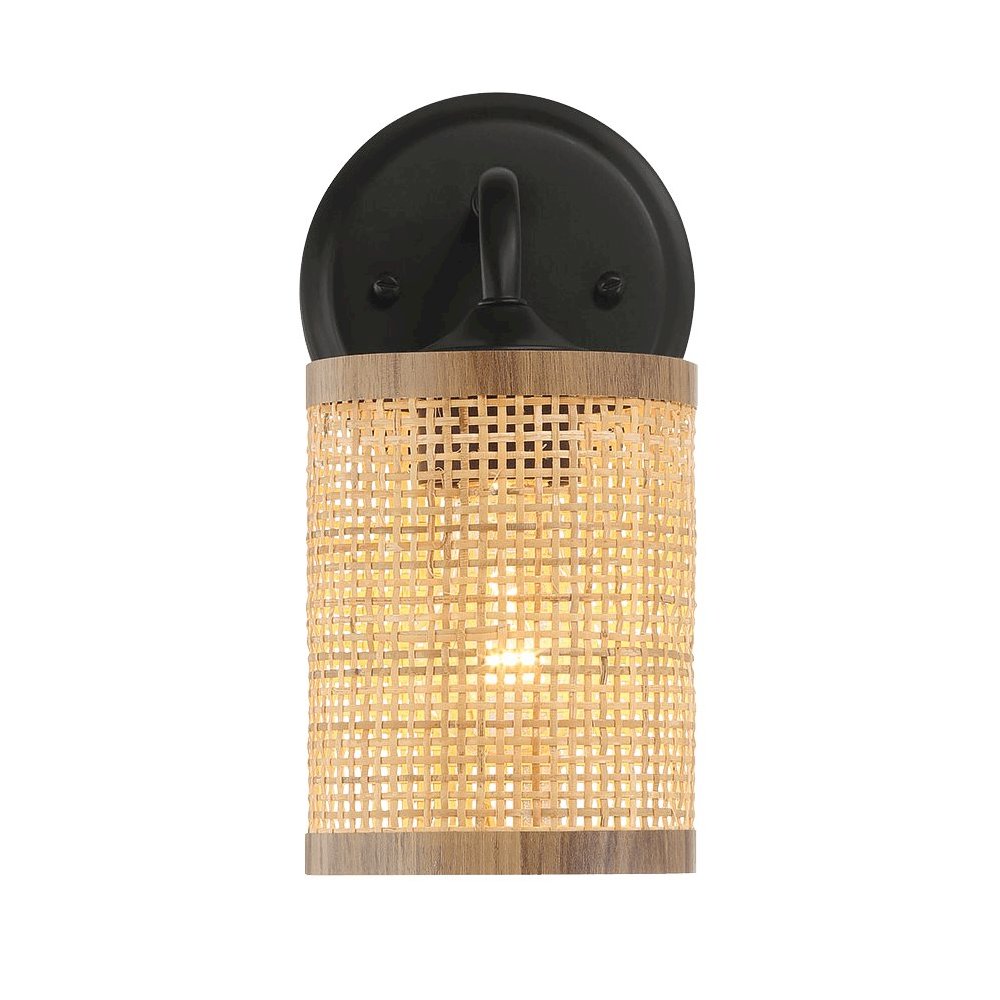 Reef 1-Light Rattan Wall Sconce with Black Metal Finish. Picture 4