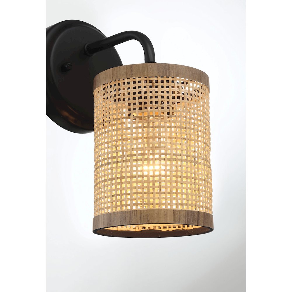 Reef 1-Light Rattan Wall Sconce with Black Metal Finish. Picture 5