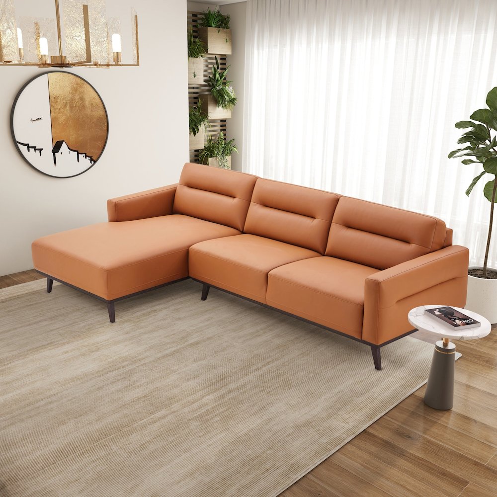 Ella L-Shaped Cognac PU Leather Left Sectional Couch. Picture 3