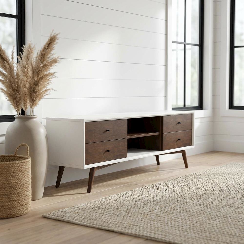 White Walnut TV Stand, Up to 72 Inches, Wood Construction, Modern Style. Picture 2