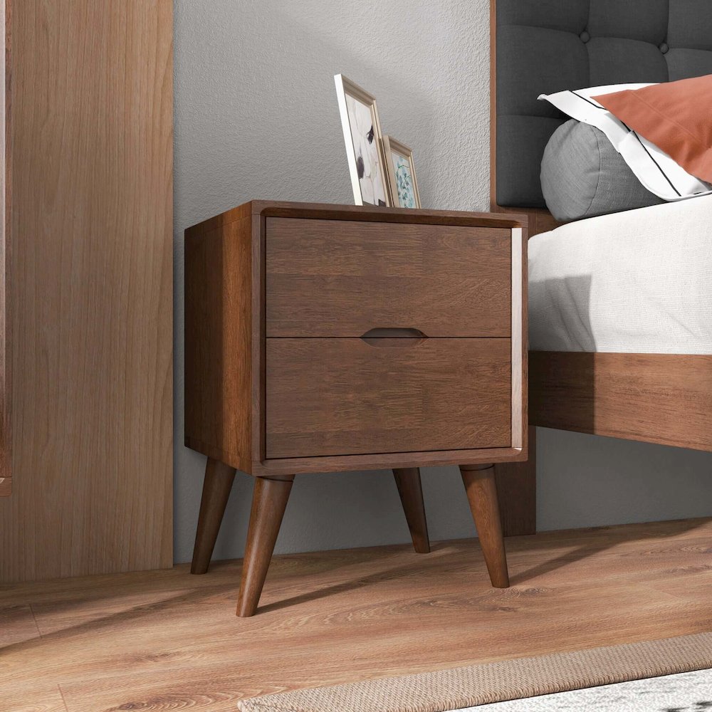 Alexandra Walnut Nightstand - 2 Drawers. Picture 2