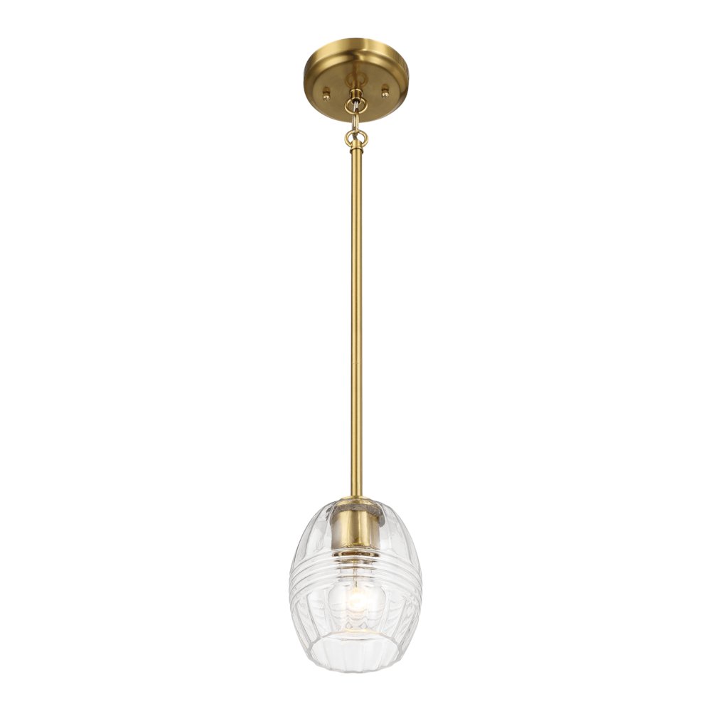 Vista Single Pendant Chain Hanging Light with Clear Glass - Satin Brass. Picture 5