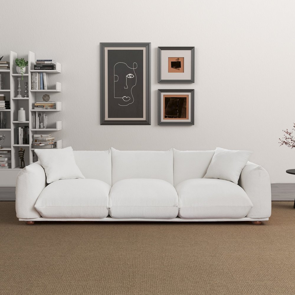 Kely  100'' Cream Boucle Upholstered Sofa. Picture 2