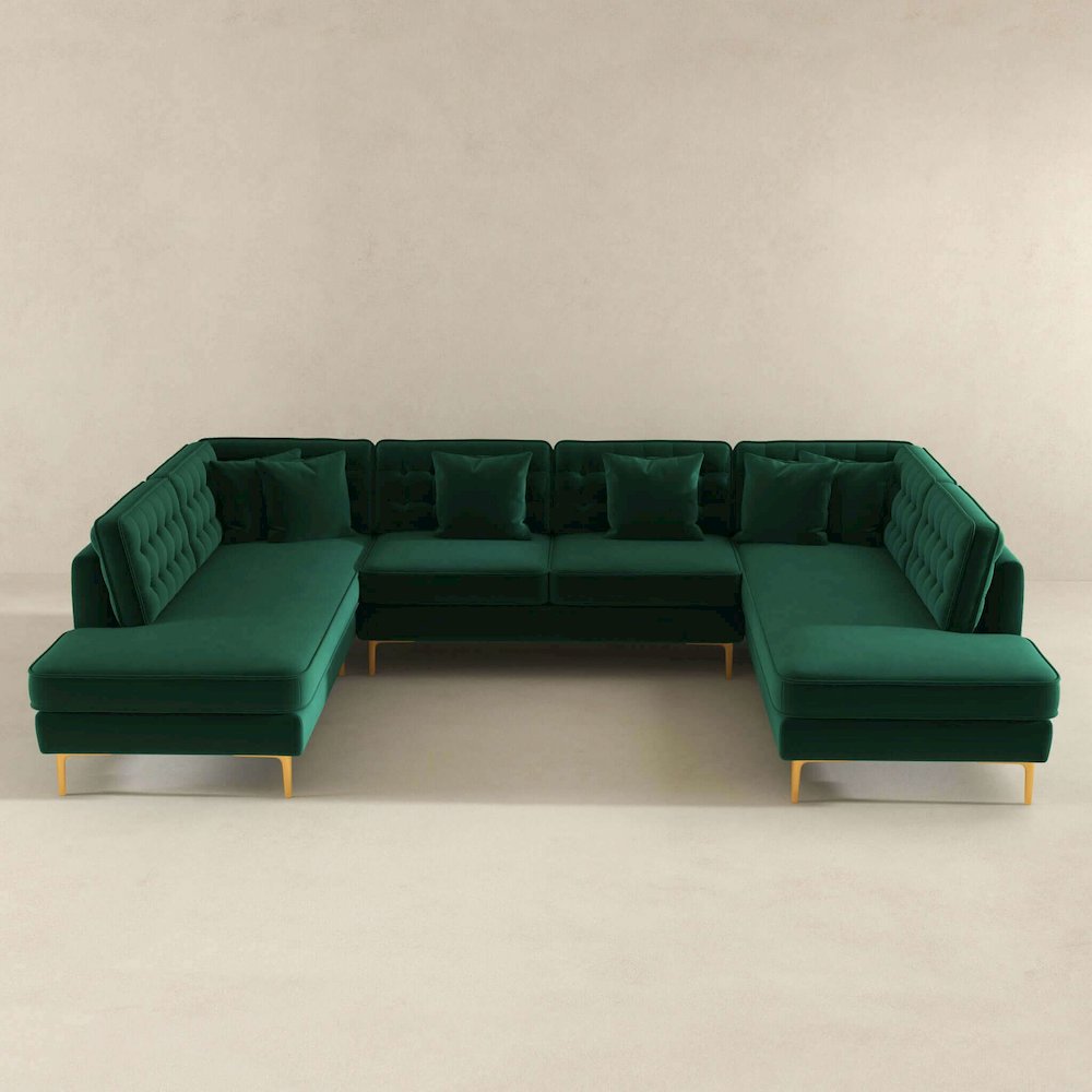 Brooke Green Velvet U Shape Corner Sofa. Picture 3