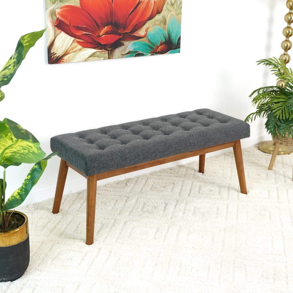 Delilah Modern Dark Gray Fabric Bench. Picture 3