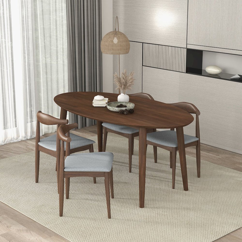 Ada Mid Century Modern Style Solid Wood Walnut Oval Dining Table. Picture 2