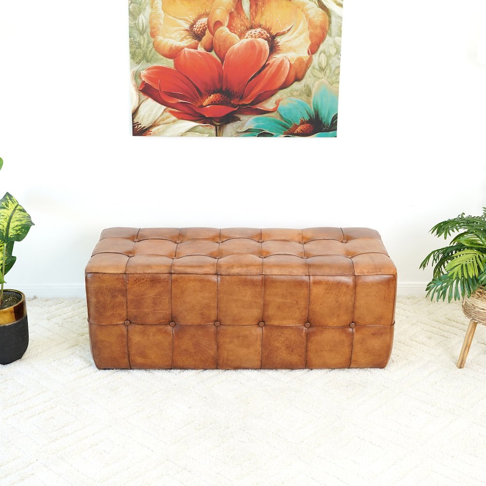 Benjiro Tan Leather Bench. Picture 1