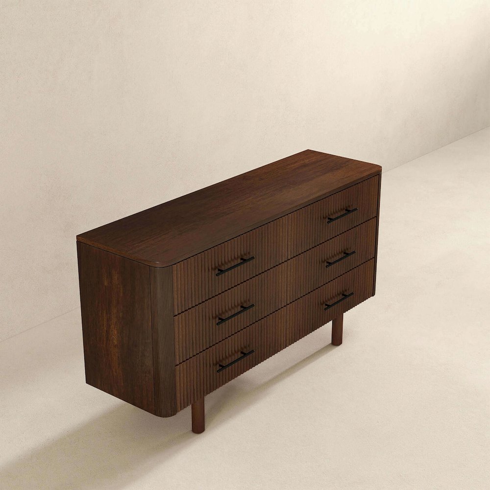 Logan Mid Century Modern Walnut Dresser With 6 Drawers. Picture 4