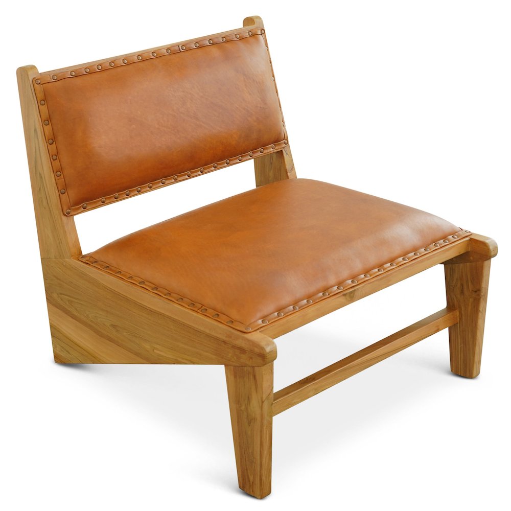 Talon Solid Wood Tan Leather Lounge Chair. Picture 1