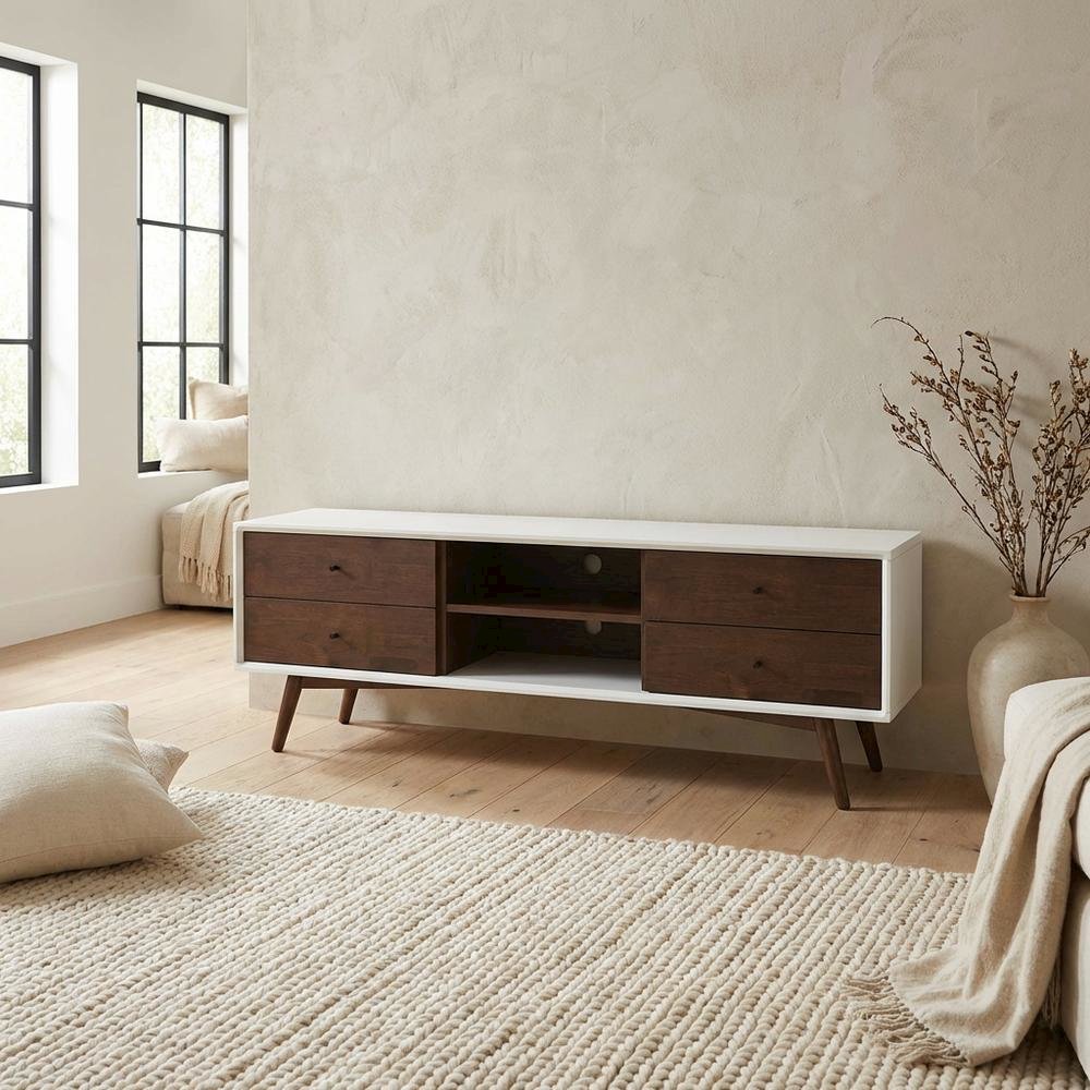 White Walnut TV Stand, Up to 72 Inches, Wood Construction, Modern Style. Picture 3