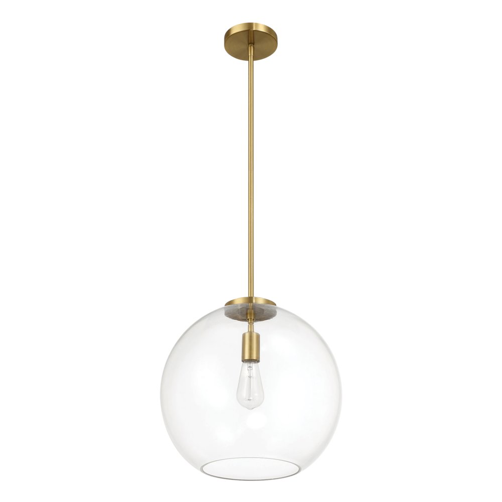 Gleam Single Light Pendant Lamp With Clear Globe Glass - Satin Brass. Picture 1