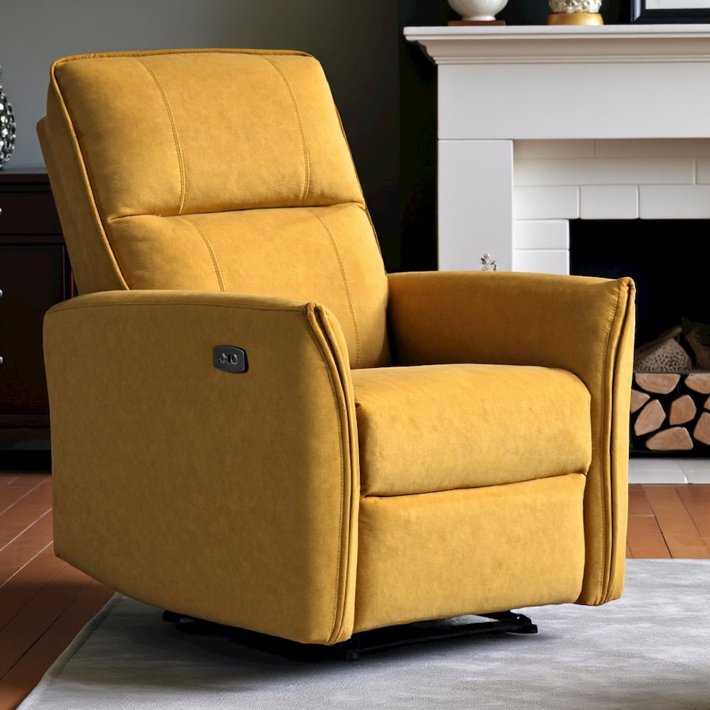 Dark Yellow Suede Recliner Chair, Comfortable and Stylish Recliner, Boucle Chair. Picture 2