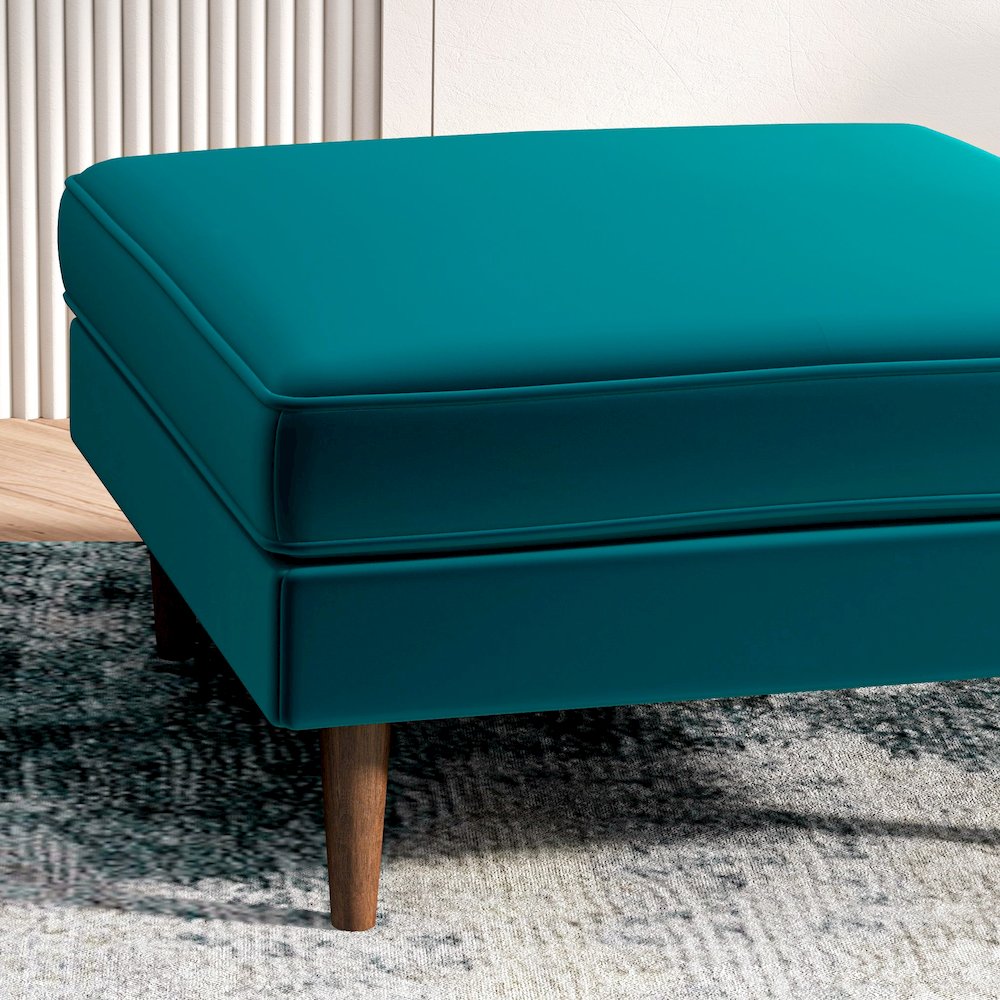 Amber Mid-Century Modern Square Upholstered Ottoman. Picture 5