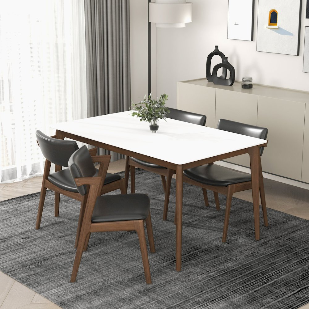 Edwin Mid Century Modern Black Vegan Leather Dining Chair (Set Of 2). Picture 3