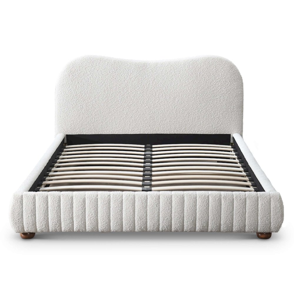 Norme Boucle Upholstered Queen Size Platform Bed In Cream. Picture 2