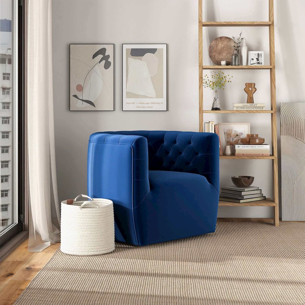 Delaney Dark Blue Velvet Swivel Chair. Picture 7